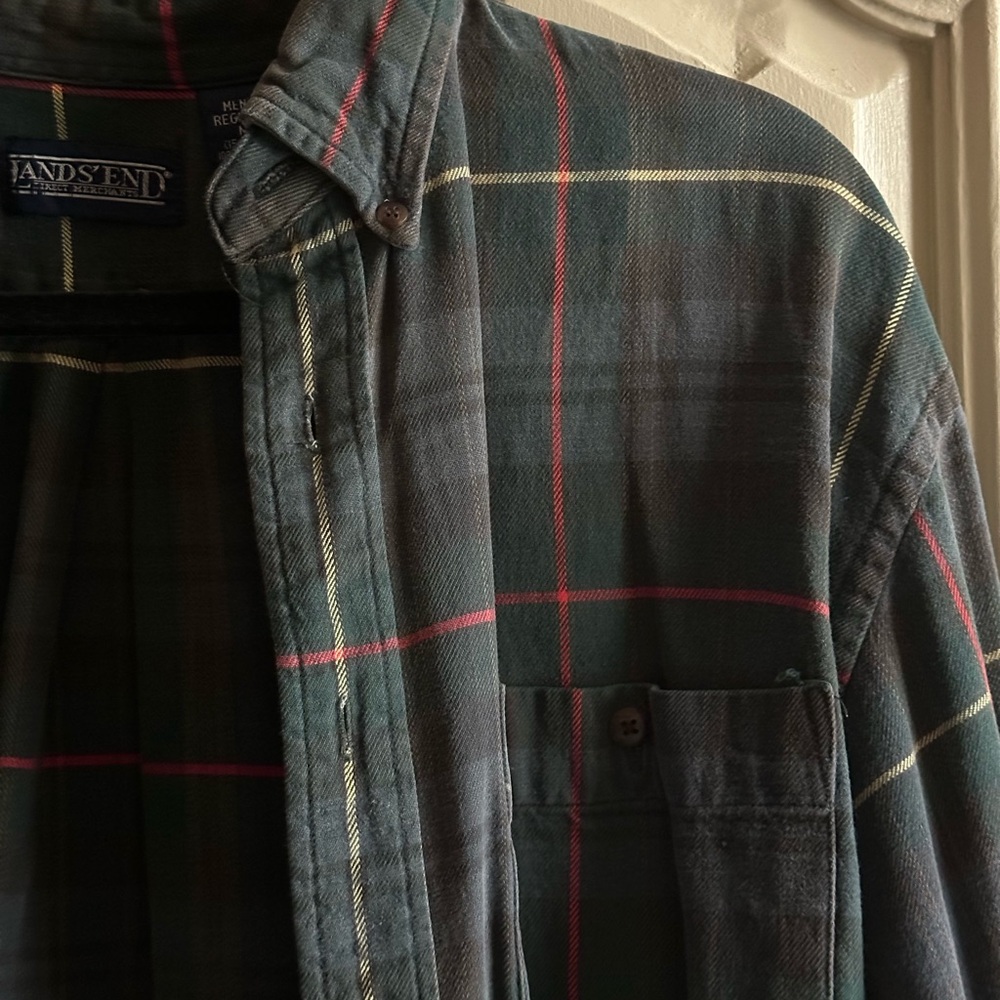 Vintage Lands' End Dark Plaid Men's Shirt - Picture 2 of 5